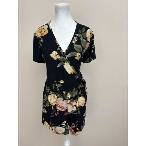 J For Justify Pants - J For Justify Women’s Romper Floral XL Short Sleeve Surplice Neck Elastic Waist